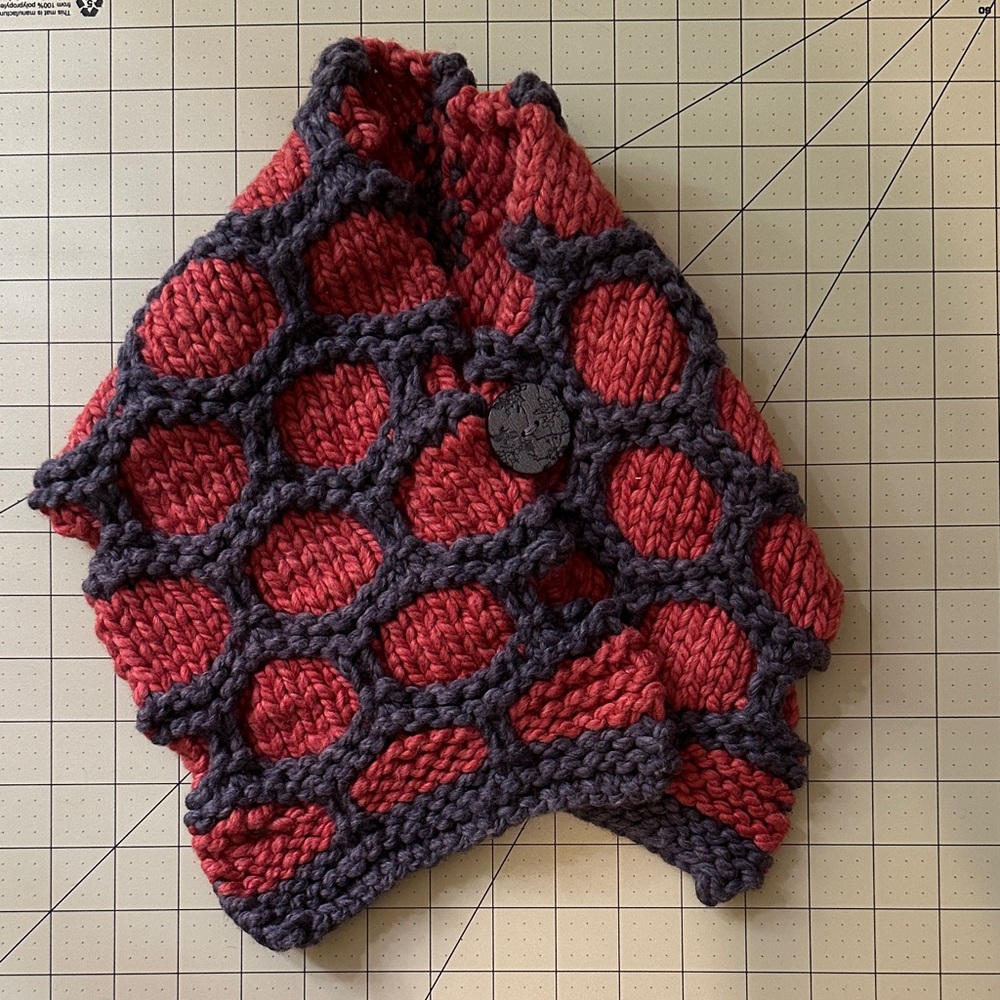 Brick Red and Gray Knit Honeycomb chunky neck warmer scarf with Button Detail